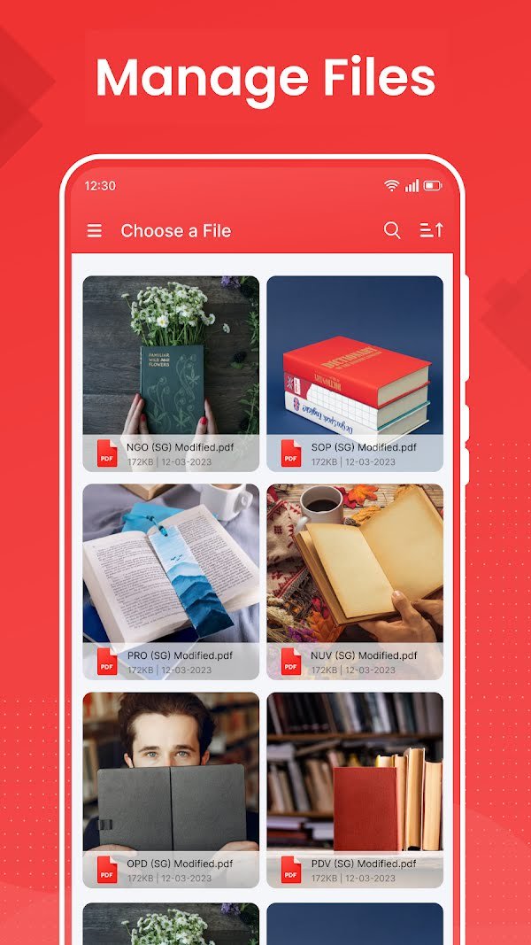 A grid of PDF files with cover images