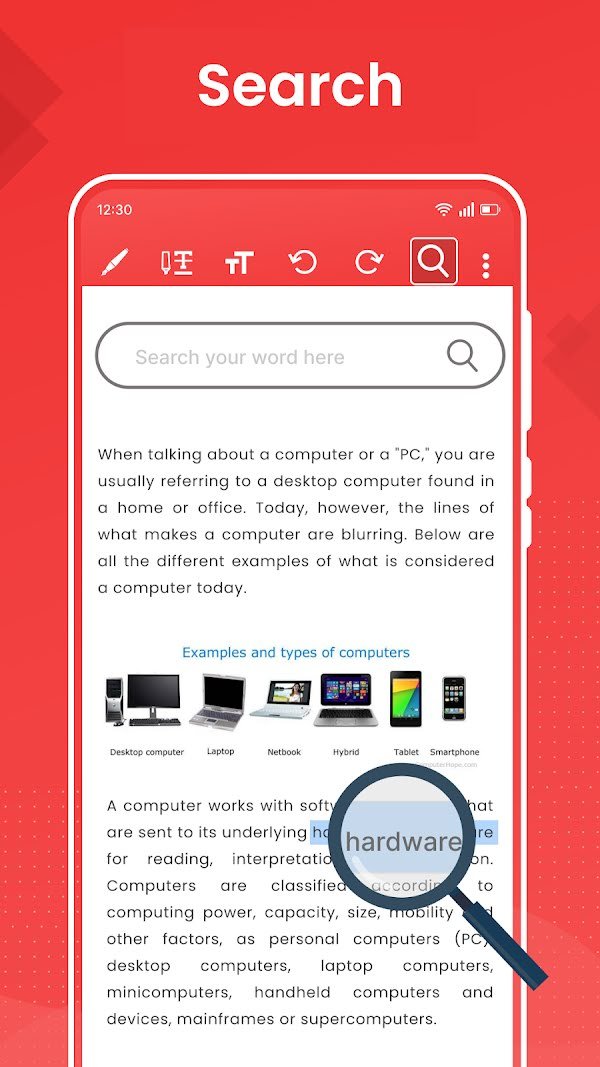 Searching a PDF for the word hardware